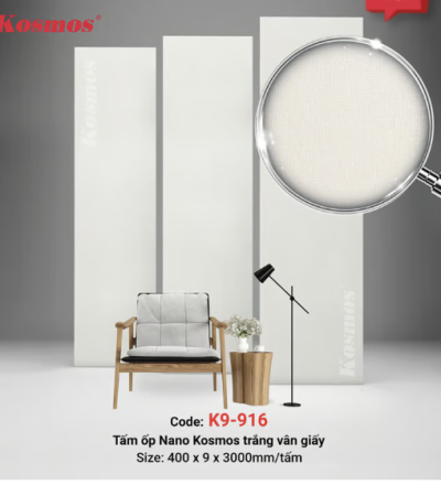 Tấm ốp Nano 9mm SPC trắng vân giấy K9-916