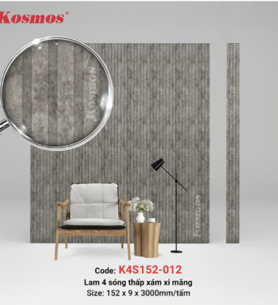 4 sóng thấp SPC xám xi măng đậm (Dark Grey Concrete) K4S152-012