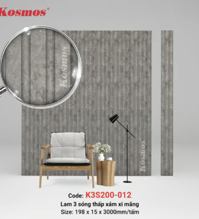 3 sóng thấp SPC xám xi măng đậm (Dark Grey Concrete) K3S200-012